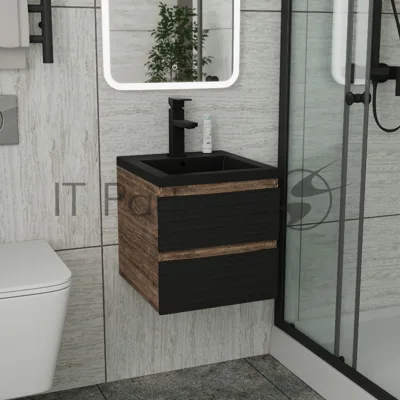 Тумба под раковину Bau Stil Loft black brushed, раковина кварцевая BAU Stil 40, черный металлик