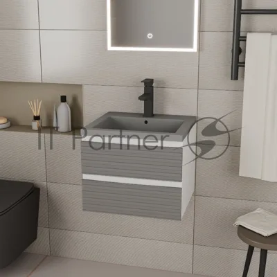 Тумба под раковину Bau Stil Loft grey brushed, раковина кварцевая BAU Stil 50, серый металлик