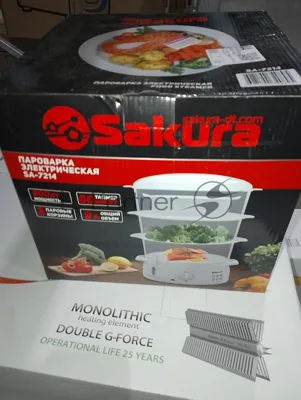 (Поврежденная упаковка) Пароварка SAKURA SA-7214 3ч (9,0л) 800Вт бел
