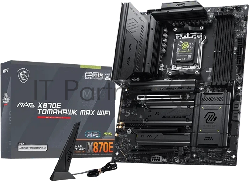 Материнская плата MSI MAG X870E TOMAHAWK MAX WIFI, AM5, AMD X870E, 4xDDR5 (до 256 ГБ), 4xSATA, 4xM.2 (2xPCIe 5.0, 2xPCIe 4.0), 1xPCIe 5.0 x16, 1xPCIe 4.0 x16, 1xPCIe 3.0 x16, 1xHDMI, 1x5Gb LAN, Wi-Fi 7, Bluetooth 5.4, 2xUSB-C 40Gbps (USB4), 1xUSB-C 10Gbps, 2xUSB-A 10Gbps, 3xUSB-A 5Gbps, 4xUSB-A 2.0, 3x3.5 мм + S/PDIF оптический, 7.1, чёрный, ATX