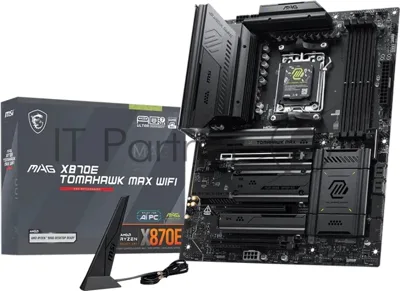 Материнская плата MSI MAG X870E TOMAHAWK MAX WIFI, AM5, AMD X870E, 4xDDR5 (до 256 ГБ), 4xSATA, 4xM.2 (2xPCIe 5.0, 2xPCIe 4.0), 1xPCIe 5.0 x16, 1xPCIe 4.0 x16, 1xPCIe 3.0 x16, 1xHDMI, 1x5Gb LAN, Wi-Fi 7, Bluetooth 5.4, 2xUSB-C 40Gbps (USB4), 1xUSB-C 10Gbps, 2xUSB-A 10Gbps, 3xUSB-A 5Gbps, 4xUSB-A 2.0, 3x3.5 мм + S/PDIF оптический, 7.1, чёрный, ATX