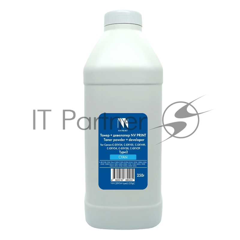 Тонер + девелопер NVPrint для Canon C-EXV54, C-EXV51, C-EXV49, C-EXV34, C-EXV28, C-EXV29 Type2 (250г) Cyan совместимый