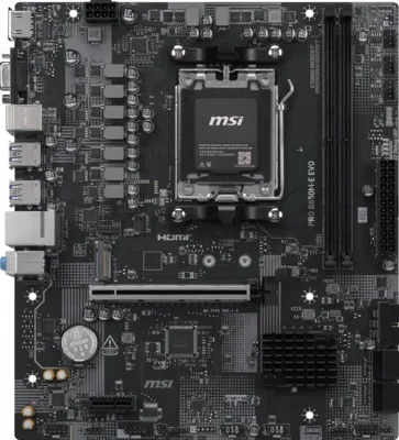 Материнская плата MSI PRO B850M-E EVO, AM5, AMD B850, 2xDDR5, 4xSATA 6Gb/s, 1xM.2, 1xPCIe 5.0 x16, 1xPCIe 3.0 x1, 1xHDMI, 1xVGA, 1x2.5Gb LAN, 4xUSB 5Gbps Type-A, 2xUSB 2.0, 3x3.5 мм, 7.1, microATX