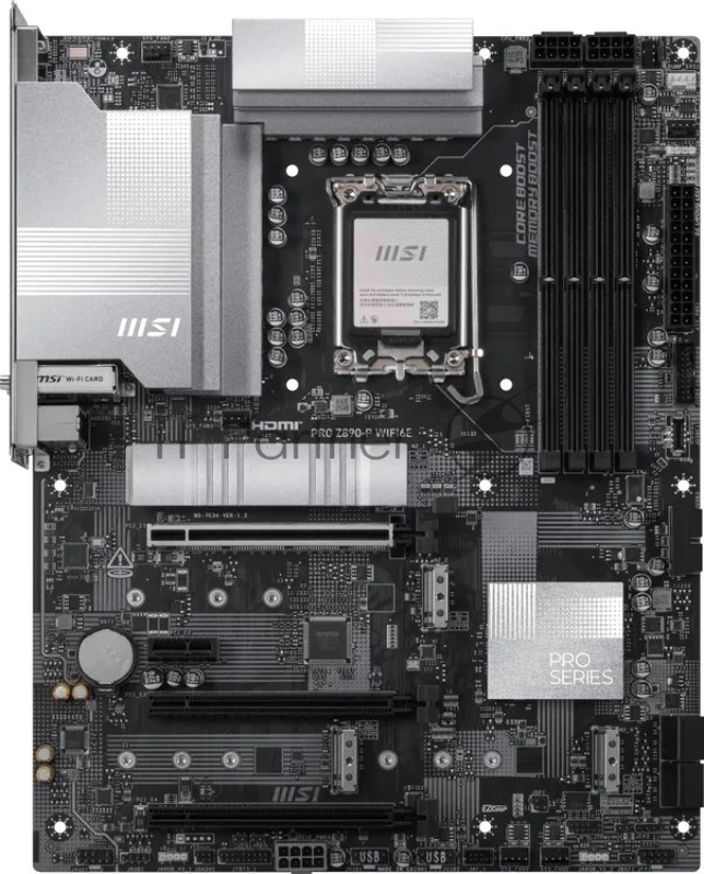 Материнская плата MSI PRO Z890-P WIFI6E, LGA1851, Intel Z890, 4xDDR5, 4xSATA, 4xM.2, 1xPCIe 5.0 x16, 2xPCIe 4.0 x4, 1xPCIe 4.0 x1, 1xHDMI, 1xDisplayPort, 1x 5Gb LAN, 8xUSB (4xUSB 2.0, 2xUSB 5Gbps, 1xUSB 10Gbps Type-A, 1xUSB 10Gbps Type-C), 3x3.5 мм, 7.1, ATX