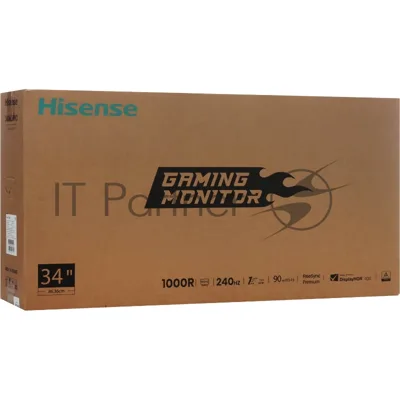 Монитор 34" Hisense 34G6Q PRO VA 3440x1440, 240 Гц, 1 мс, 21:9, 320 кд/м², изогнутый (1000R), 2xHDMI, DisplayPort, HDR400, встроенные динамики, RGB-подсветка, регулировка по высоте, черный