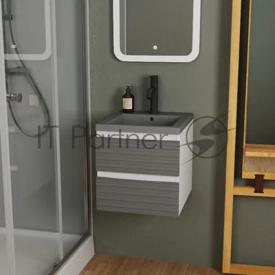 Тумба под раковину Bau Stil Loft grey brushed, раковина кварцевая BAU Stil 40, серый металлик