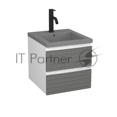 Тумба под раковину Bau Stil Loft grey brushed, раковина кварцевая BAU Stil 40, серый металлик, смеситель Dream Black, черный