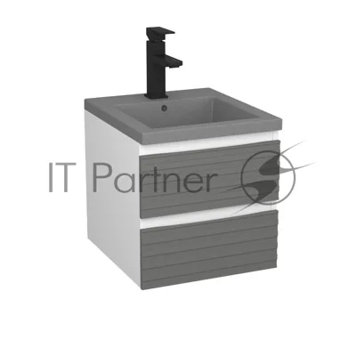 Тумба под раковину Bau Stil Loft grey brushed, раковина кварцевая BAU Stil 40, серый металлик, смеситель Hotel Black, черный