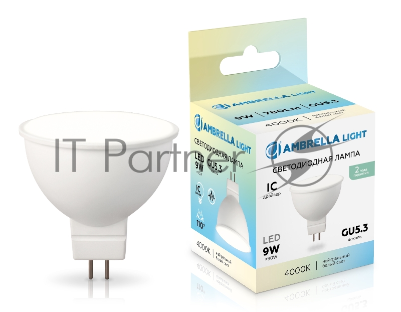 Лампа светодиодная	Ambrella light 160904 LED MR16 9W IC GU5.3 4000K 175-265V