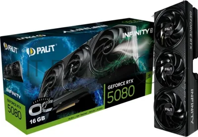 Видеокарта Palit GeForce RTX 5080 Infinity 3 OC, 16 GB GDDR7, 256 bit, 3xDisplayPort, HDMI, GPU 2295 MHz