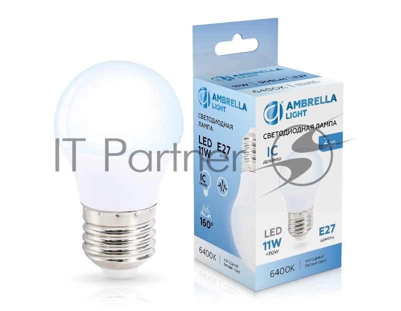 Лампа светодиодная	451106 LED G45 11W IC E27 6400K 175-265V