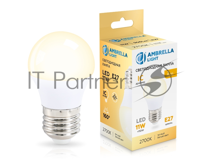 Лампа светодиодная	451103 LED G45 11W IC E27 2700K 175-265V