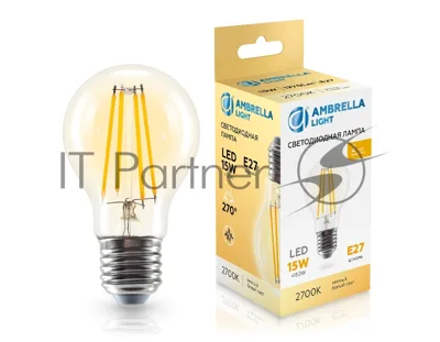 Лампа светодиодная 601513 Filament LED A60 15W E27 2700K 220-240V