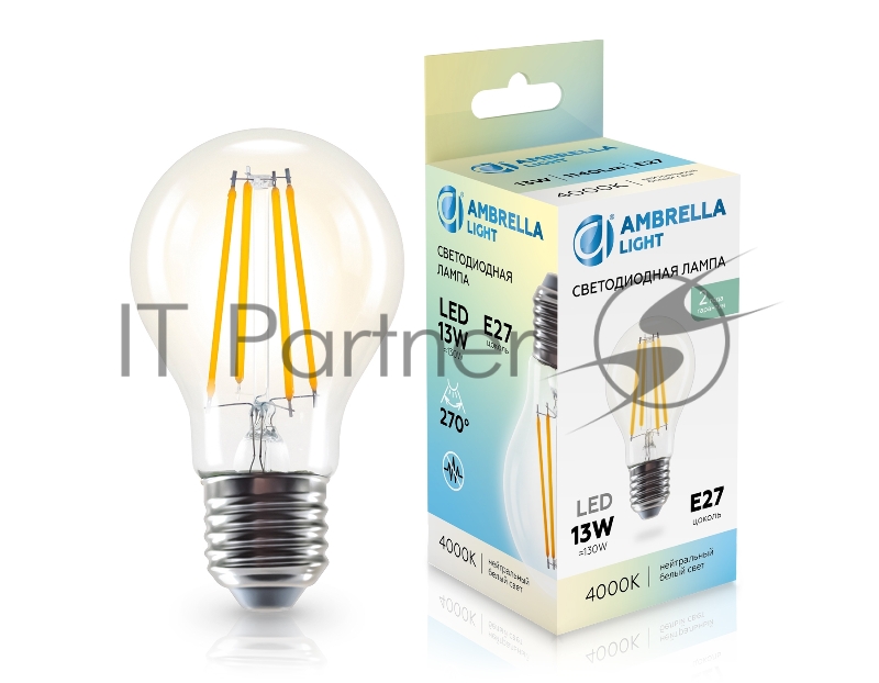 Лампа светодиодная 601314 Filament LED A60 13W E27 4000K 220-240V