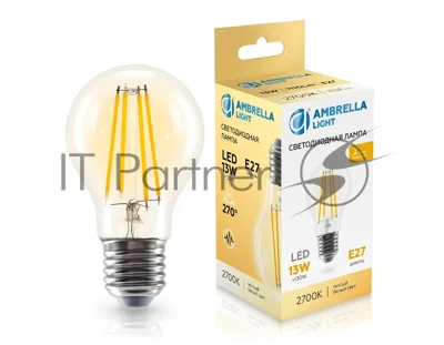Лампа светодиодная 601313 Filament LED A60 13W E27 2700K 220-240V