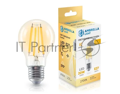 Лампа светодиодная 602013 Filament LED A60 20W IC E27 2700K 220-240V