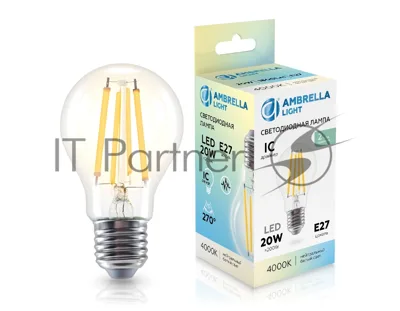 Лампа светодиодная 602014 Filament LED A60 20W IC E27 4000K 220-240V