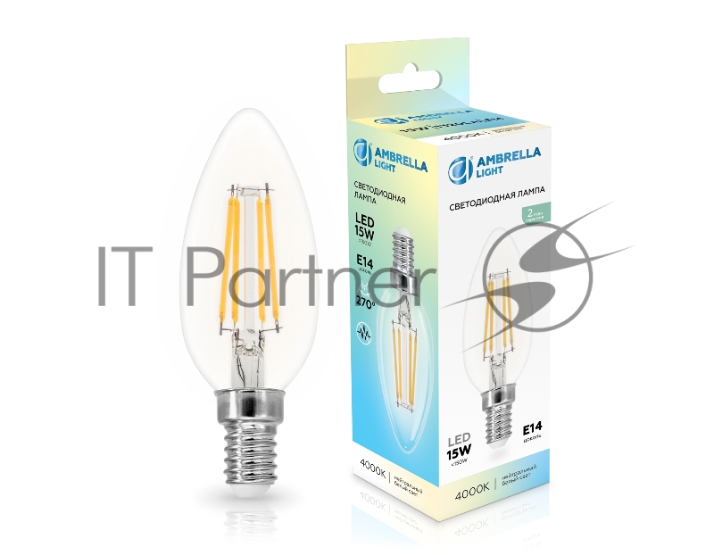 Лампа светодиодная 351514 Filament LED C35 15W E14 4000K 220-240V