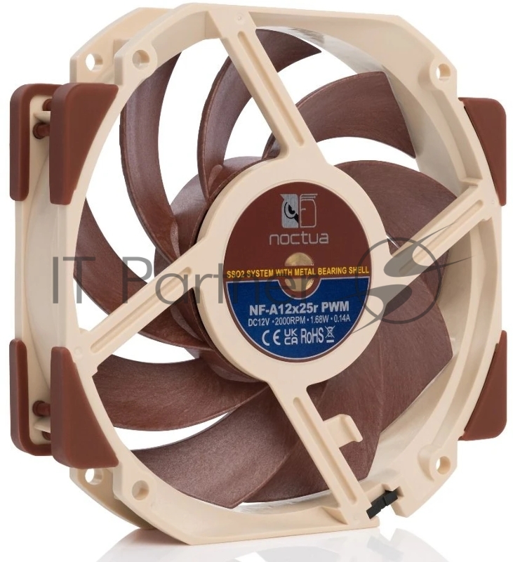 Вентилятор корпусной Noctua NF-A12x25r PWM, 120x25 мм, 0-2000 об/мин, 22.6 дБ, 4-pin PWM, 102.1 м³/ч, 2.34 мм H₂O, подшипник SSO2, бежево-коричневый