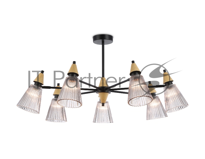 Люстра Ambrella light LH58116/7 BK/LW/SM черный/светлое дерево/дымчатый E14*7 max 40W D750*390