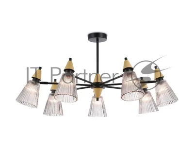 Люстра Ambrella light LH58116/7 BK/LW/SM черный/светлое дерево/дымчатый E14*7 max 40W D750*390