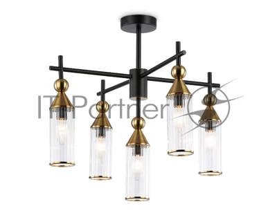 Люстра Ambrella light LH55256/5 BK/BS/CL черный/латунь/прозрачный E14*5 max 40W D520*520