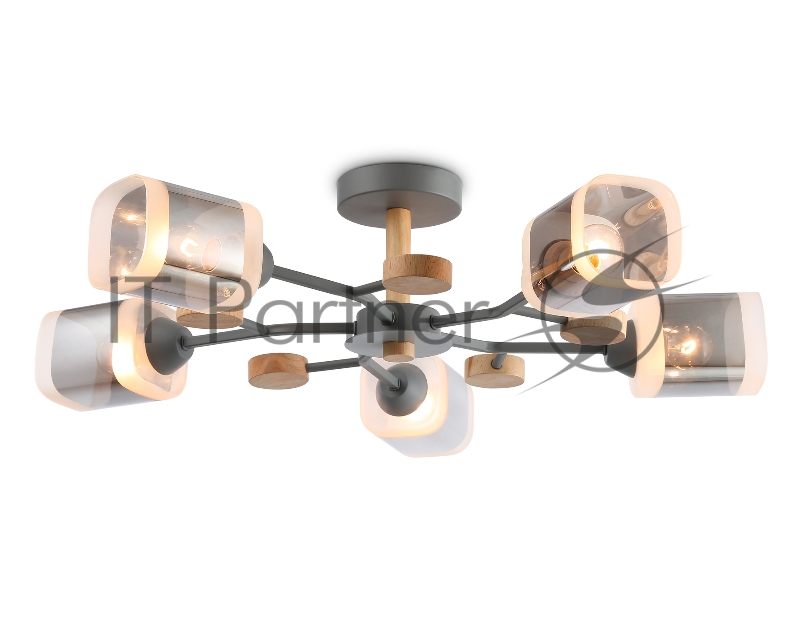 Светильник Ambrella light TR3033233/5 GR/LW/SM серый/светлое дерево/дымчатый E27*5 max 60W D700*180
