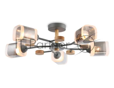 Светильник Ambrella light TR3033233/5 GR/LW/SM серый/светлое дерево/дымчатый E27*5 max 60W D700*180