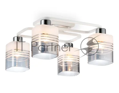 Светильник Ambrella light TR303205/4 WH/CH/SM/FR белый/хром/дымчатый/белый матовый E27*4 max 60W 370*370*200