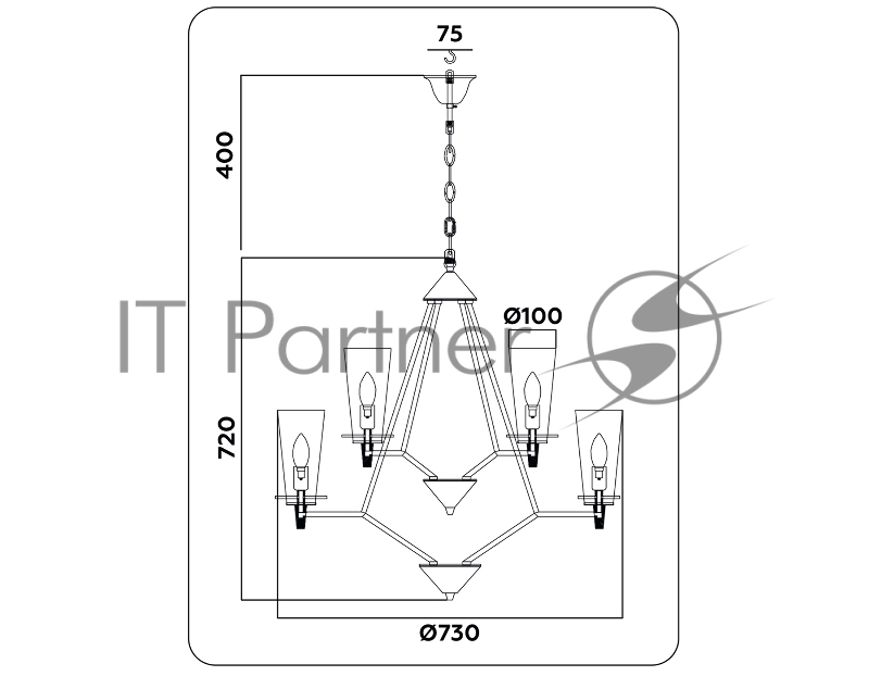 Светильник Ambrella light TR3238/6+3 BK черный E14/9 max 40W D730*720