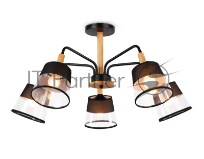 Светильник Ambrella light TR4741/5 BK/LW черный/светлое дерево E27/5 max 40W D760*350
