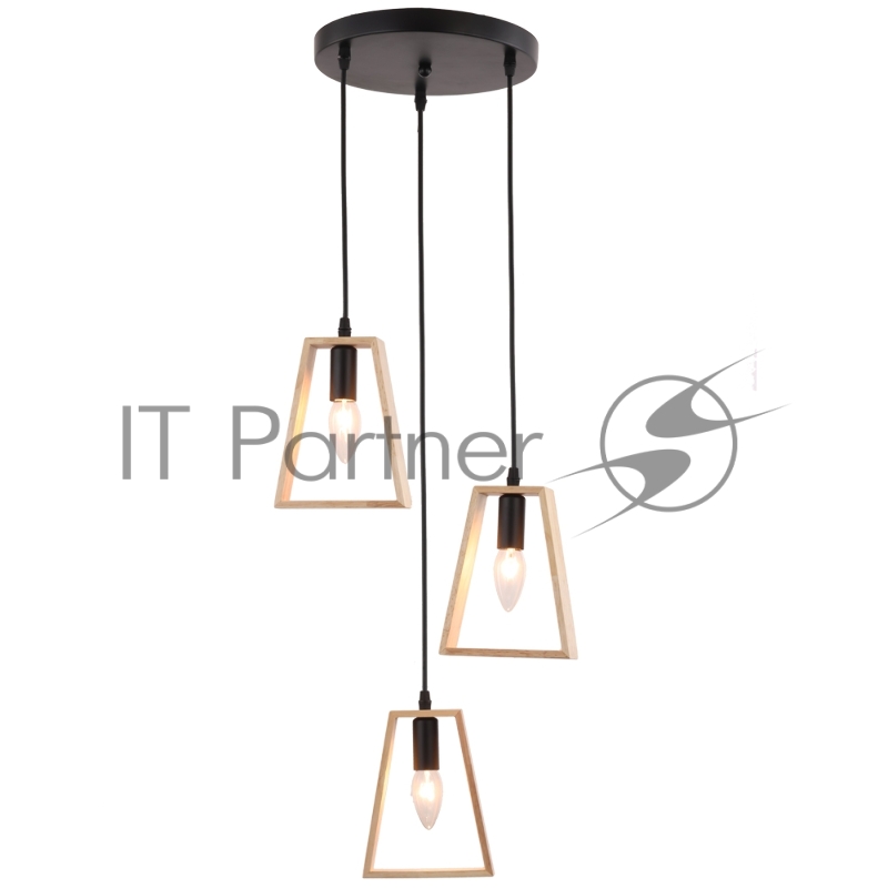 Светильник Ambrella light TR80499/3 BK/LW черный/светлое дерево E14/3 max 60W D350*1000
