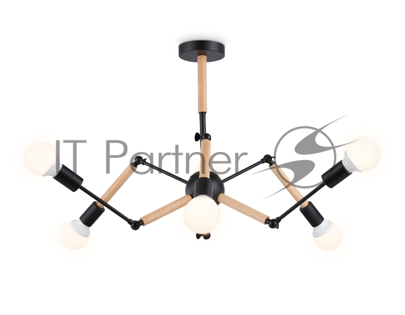 Светильник Ambrella light TR80488/6 BK/LW черный/светлое дерево E27/6 max 60W D930*510