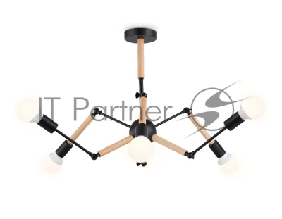 Светильник Ambrella light TR80488/6 BK/LW черный/светлое дерево E27/6 max 60W D930*510