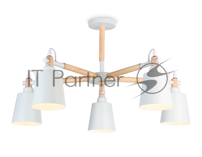 Светильник Ambrella light TR82208/5 WH/LW белый/светлое дерево E27/5 max 40W D780*430