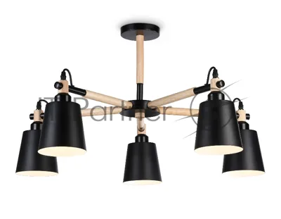 Светильник Ambrella light TR82211/5 BK/LW черный/светлое дерево E27/5 max 40W D780*430