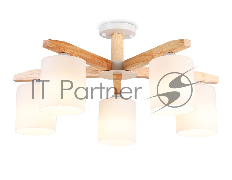 Светильник Ambrella light TR83113/5 WH/LW белый/светлое дерево E27/5 max 40W D700*325