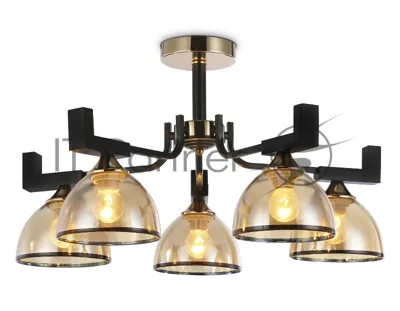 Светильник Ambrella light TR9099/5 BK/GD/TI черный/золото/янтарь E27*5 max 40W D600*316