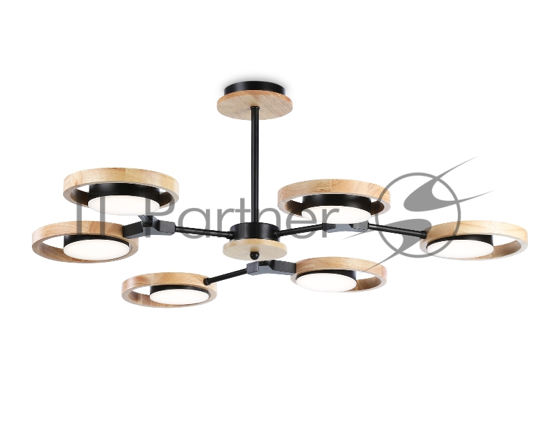 Подвесной светодиодный светильник Ambrella light FL51619/6 BK/LW черный/светлое дерево 3000K/4200K/6400K 42W D825*285 (Без ПДУ)
