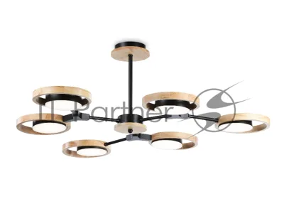 Подвесной светодиодный светильник Ambrella light FL51619/6 BK/LW черный/светлое дерево 3000K/4200K/6400K 42W D825*285 (Без ПДУ)