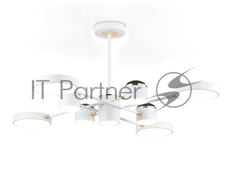 Люстра светодиодная на штанге Ambrella light FL51627/9+4 WH/FGD белый/золото 132W 3000-6000K D850*370 (без ПДУ)