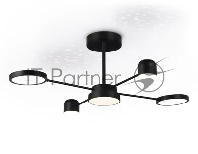 Потолочный светодиодный светильник Ambrella light FL51632/4+1 BK/GD черный/золото 3000K-6400K 48W 910*745*300 (ПДУ ИК)