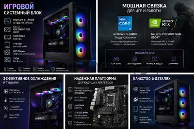 Игровой компьютер ITP Premium i5-14400F/16Gb DDR4/B760/SSD 1Tb/RTX5070/DOS/Gamma-C72-BKD400XX-GL
