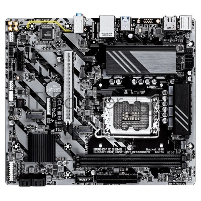Материнская плата Gigabyte B860M E GEN5, LGA1851, Intel B860, 2xDDR5, 4xSATA, 2xM.2 PCIe 4.0, 1xPCIe 5.0 x16, 1xPCIe 3.0 x1, 1xHDMI, 1xDisplayPort, 1x 1Gb LAN, 4xUSB 3.2 Gen1, 2xUSB 2.0, 3x3.5 мм, 7.1, microATX