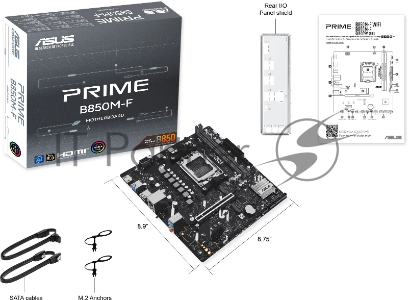 Материнская плата ASUS PRIME B850M-F, AM5, AMD B850, 2xDDR5, 4xSATA, 2xM.2 PCIe, 1xPCIe 5.0 x16, 1xPCIe 4.0 x16, 1xHDMI, 1x 1Gb LAN, 2xUSB 3.2 Gen 1, 4xUSB 2.0, 3x3.5 мм, 7.1, microATX