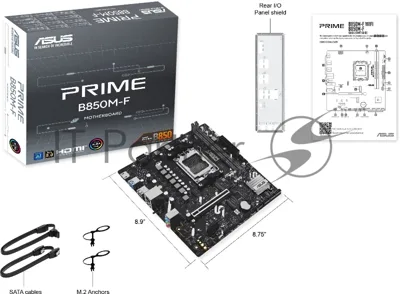 Материнская плата ASUS PRIME B850M-F, AM5, AMD B850, 2xDDR5, 4xSATA, 2xM.2 PCIe, 1xPCIe 5.0 x16, 1xPCIe 4.0 x16, 1xHDMI, 1x 1Gb LAN, 2xUSB 3.2 Gen 1, 4xUSB 2.0, 3x3.5 мм, 7.1, microATX