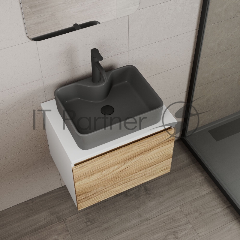 Комплект: тумба Bau Dream Blackwood 60, 1 ящик, раковина BAU Cerama 48х37, темно-серая, смеситель Hotel Dream, черный выпуск клик клак черный