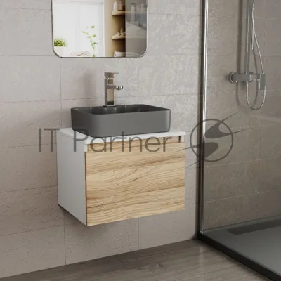Комплект: тумба Bau Dream Blackwood 60, 1 ящик, раковина BAU Cerama 48х37, темно-серая, смеситель Hotel Stil, нерж сталь