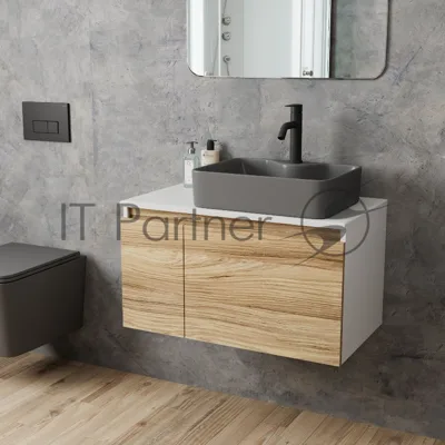 Комплект: тумба Bau Dream Blackwood 80, раковина BAU Cerama 48х37, темно-серая, смеситель Hotel Dream Black, черный матовый