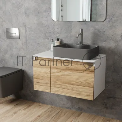 Комплект: тумба Bau Dream Blackwood 80, раковина BAU Cerama 48х37, темно-серая, смеситель Hotel Dream, нерж сталь
